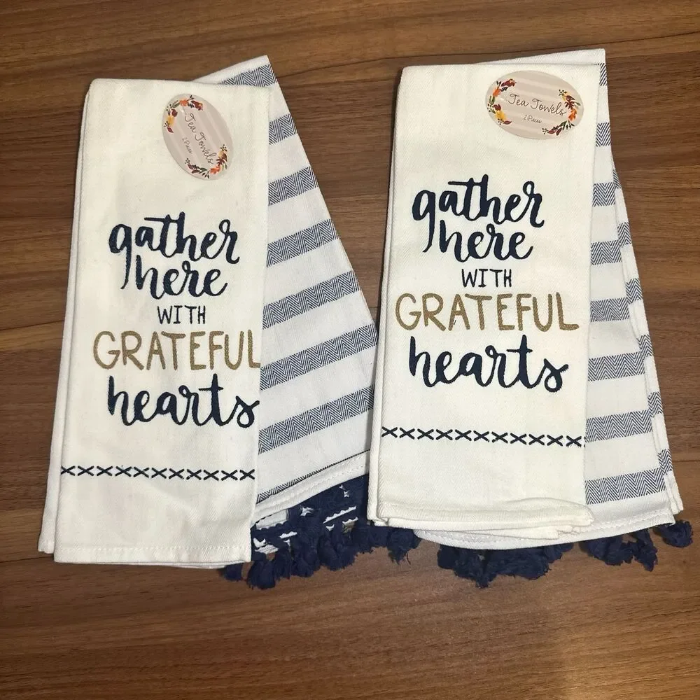 Gather Here With Grateful Hearts Thanksgiving Kitchen Towels (Set of 2)